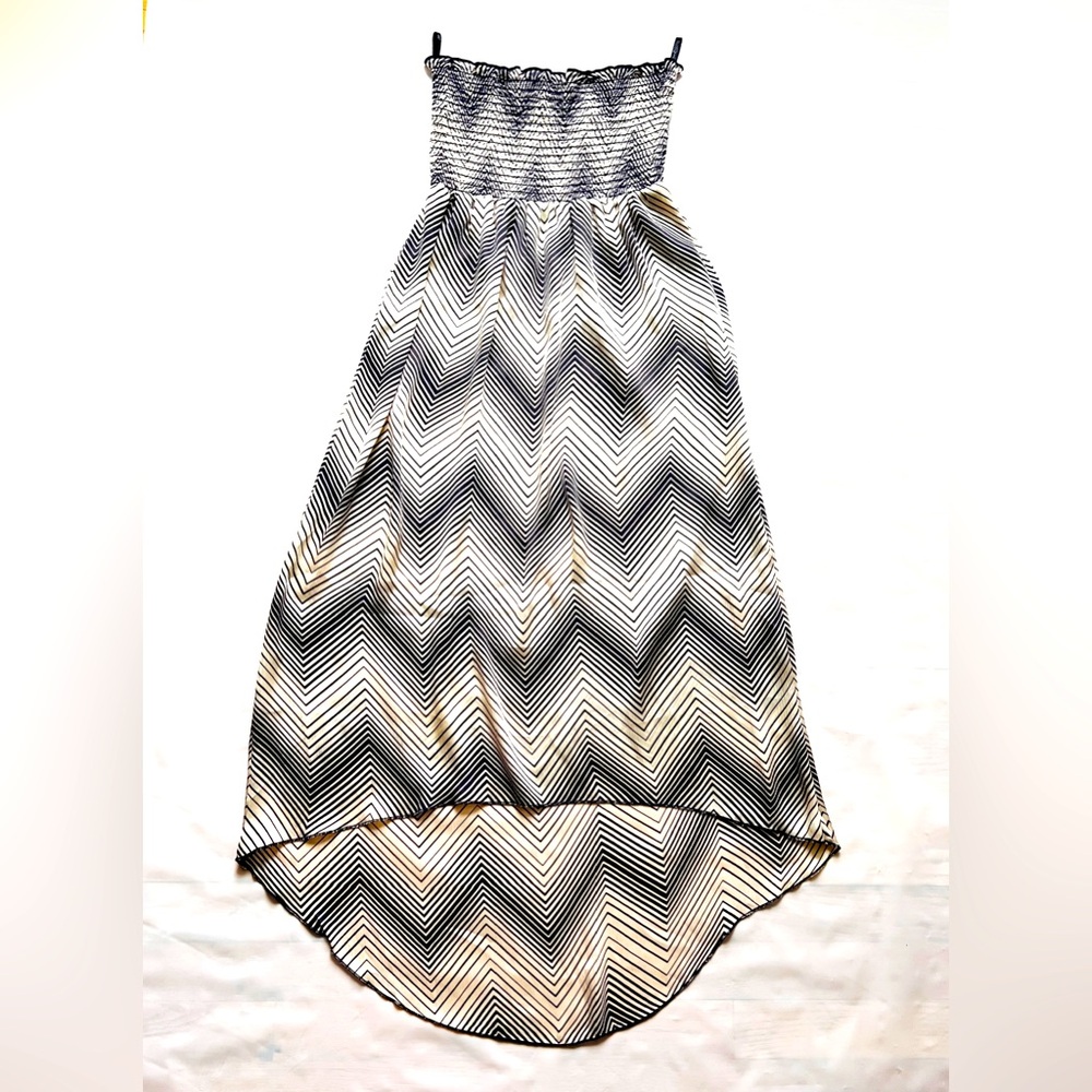 Papaya sundress pullover strapless Dress Hi-Low Chevron Stripe Cream black S